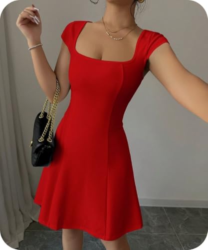 Greciilooks Dresses | Knee Lenght | Bodycon Women Dress | Summer Beach Wear | One Peice Dress For Women (In, Alpha, M, Red)