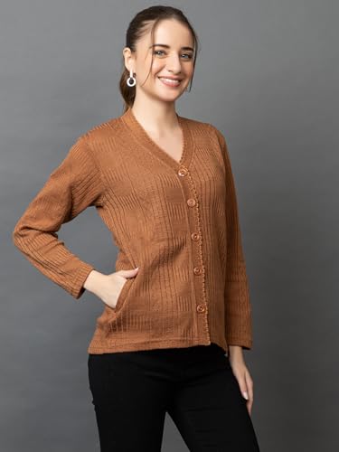 Image of Wear lusso Women's Woolen V-Neck Buttoned Full Sleeve Cardigan Self Design Soft Wool Fabric Winter Wear Pure Wool Sweater with Pockets Stylish Outdoor and Office Wear Girls