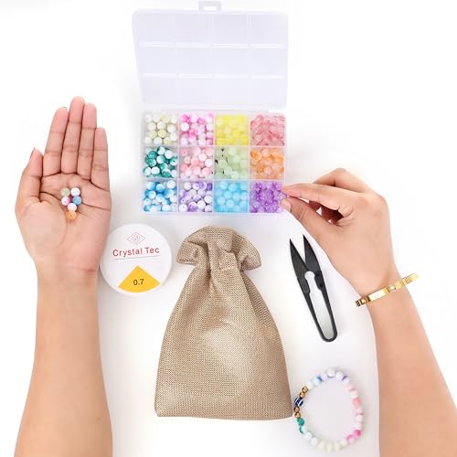 Image of Ambitieux DIY Bracelet Making Kit for Girls - 12 Types Colorful Beads with Charms, Elastic Thread, Earrings, Clasps & Rings - Jewellery Craft Kit for Kids, Birthday Return Gift, Rakhi Special Set for 2 3 4 5 6 7 8 9 10 years (Half milky jelly)