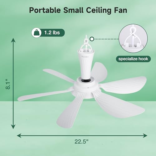 Roodike 22.5" Plug in Ceiling Fan for Outdoor Gazebo Patio Canopy Tent, 13.2 Ft Long Cord with on/off Button by Roodike - Used condition - Image 3