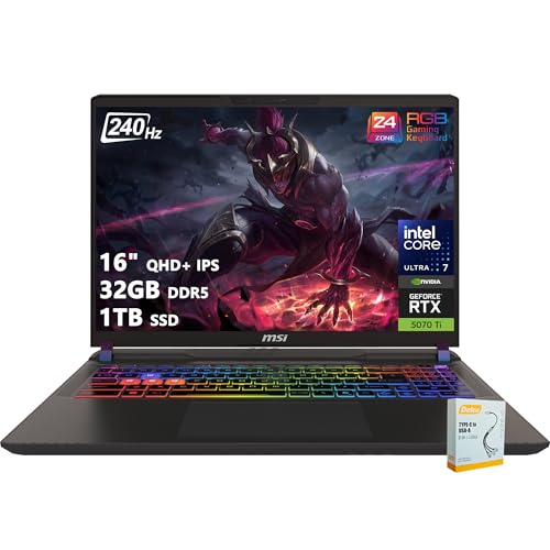 msi Vector 16 HX AI �Q�[�~���O�m�[�g�p�\�R�� | 16�C���` QHD+ IPS 240Hz | Intel Core Ultra 7 255HX | 32GB DDR5 1TB SSD | GeForce RTX 5070 Ti (�ő�