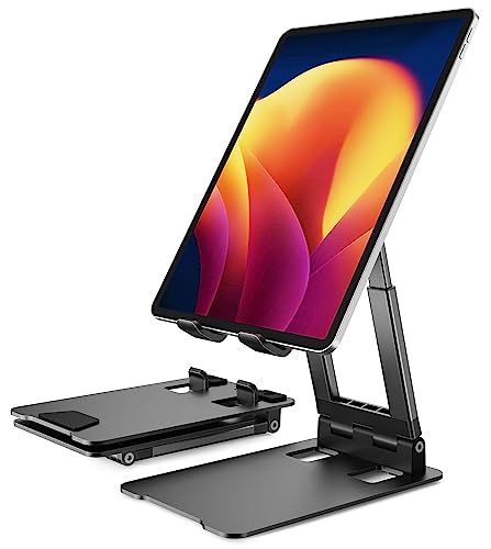 Stabiler Tablet Ständer,Klearlook Faltbarer Tablet Halter mit einstellbarer Höhe/Winkel, Aluminium Universal iPad Ständer für iPad Pro/Mini/Air/iPhone 13 Pro Max/Galaxy Tab/Switch, 4-13 'Gerät-Schwarz