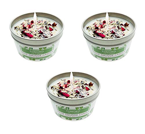 TOMOKO White Sage Scented Candle with Rose, Lavender! Healing, Purifying, Meditating & Cleansing (White Sage, 3 Pack)