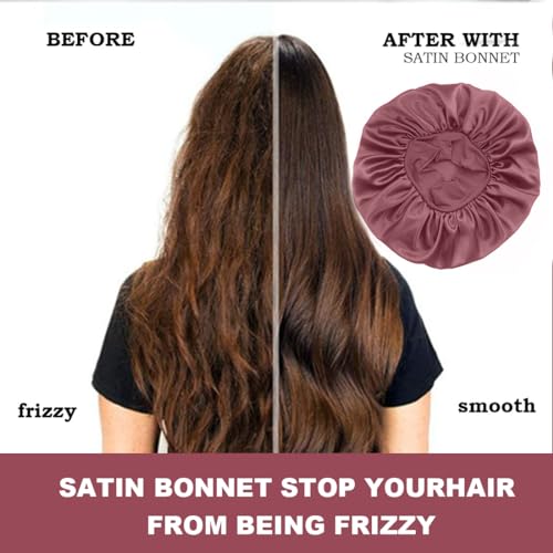 2 Pcs Satin Bonnet, Silk Bonnet for Sleeping Shower Cap, Silk Bonnet for Curly Hair Wide Elastic Band Satin Bonnet - Image 3