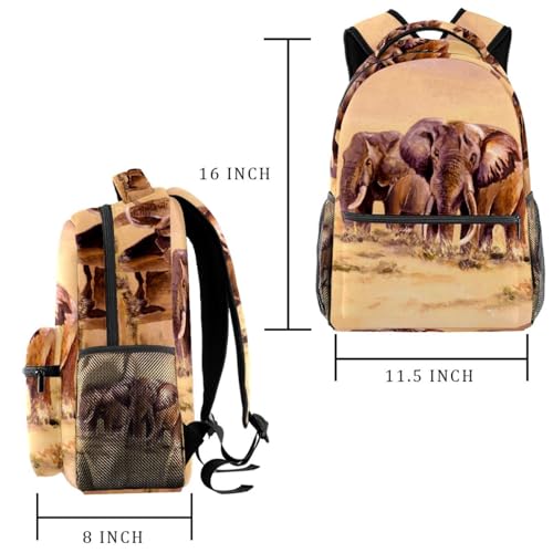 Sac à dos d'école imprimé trois éléphants d'Afrique grand format multicolore