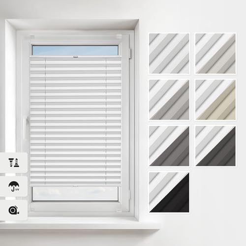 Estika Thermo-Plissee nach Maß mit Bohren – 7 Farben – Breite 30–129 cm, Höhe 50–149 cm – Profilfarbe Weiß – Verdunkelungsplissee, Blickdicht, ideal für Innenfenster