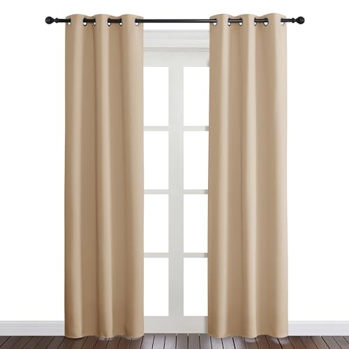 NICETOWN Beige Room Darkening Curtain and Drape, Biscotti Beige, Sold Individually, 34 inches Wide by 84 inches Long, Energy Efficient Warmth Solid Grommet Curtain for Office & Classroom