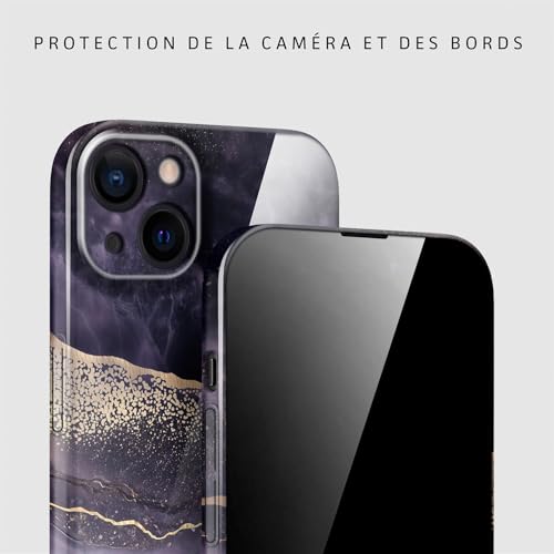 Coque rigide iPhone 15 marbre violet doré paillettes premium - 2