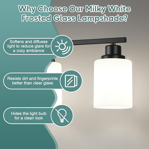 Image of Ascher Bathroom Light Fixtures, 5-Light Vanity Light Over Mirror, Matte Black Wall Sconces with Milky White Frosted Glass Shades, Wall Lamp for Living Room Bedroom, E26 Base(Bulbs Not Included)