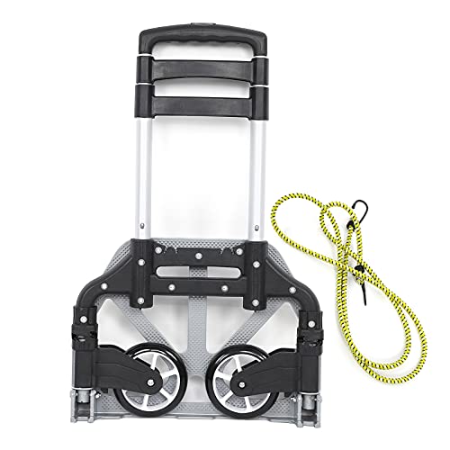 Heavy Duty Support, Folding Hand Truck, 80KG Compact Aluminium Cart for Luggage, Wheel Collapsible. Adjustable Rod, Multiple Usage