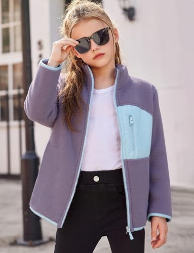 Happy Cherry Boys Girls Soft Flannel Fleece Jacket Stand Collar Zipper Coat Winter Warm Lightweight Outerwear 3-15 Years3