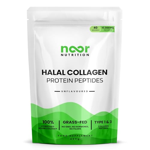 Noor Nutrition - Halal Bovine Collagen Peptides Powder 400g for Hair Skin Nails and Joints - Hydrolysed Collagen Protein (Type 1 & 3) for Women and Men - High Levels of 8 Essential Amino Acids