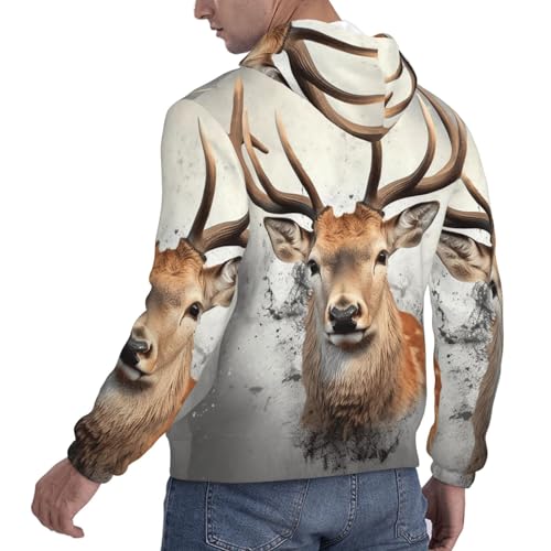 Men's Fleece Pullover Hoodie Long Sleeve Hooded Animal deer Sweatshirt Casual Shirts With Pockets Large Black4