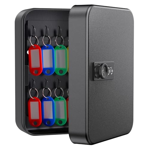 Zyiphor Armario Para Llaves Con Cerradura Combinación Reseteable Caja Para Llaves De Pared Con Código Organizador De Llaves - Con 20 Llaveros De Colores - Metal - Negro