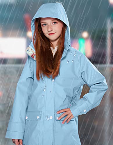 Image of SOLOCOTE Kids Rain Jacket Hooded Lined Rubber RainCoats for Girls Boys Waterproof Windproof Size 5-14Y