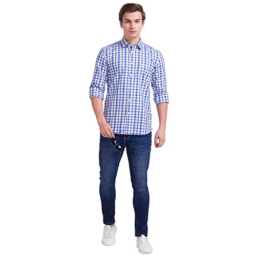 Image of Parx Cotton Medium Blue Casual Shirt for Men