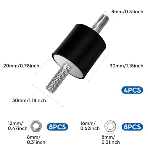 4 Stück Gummidämpfer M8, Vibration und Klimaanlage, Silent Block Anti-Vibration für Luftkompressoren, Diesel- und Benzinmotoren, Wasserpumpen