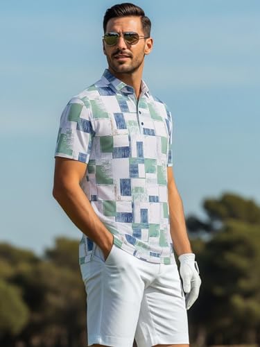 Image of Alex Vando Mens Golf Shirts Short Sleeve Breeze Quick-Dry Print Polo Shirt