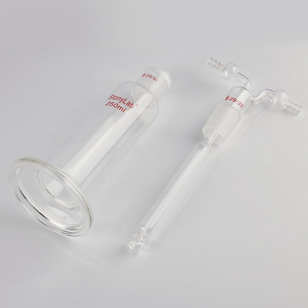 stonylab Fiaschetta Drechsel per Lavaggio dei Gas, Fiaschetta in Vetro Borosilicato per Lavaggio dei Gas con Giunto Standard 29/32 e Tubo Seghettato da 8 mm, Capacità di 250 ml