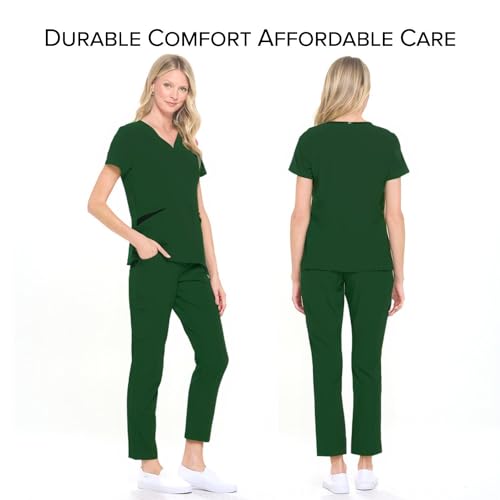 Dagacci Medical Uniform® Scrubs for Women Set – 4-Way Stretch Contrast V-Neck Top and Pants Sets for Women – 9 Pockets (Small, Hunter Green) by Dagacci Medical Uniform - Used condition - US$21.60