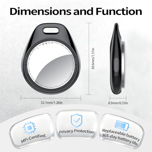 Image of [iOS Only] Tukio Air Tracker Tags 4 Pack Black, [Apple MFi Certified] Bluetooth Key Finder & Smart Item Locator Work with Apple Find My for Keys /Luggage /Bags /Suitcases /Car, 365-Day Replaceable Battery