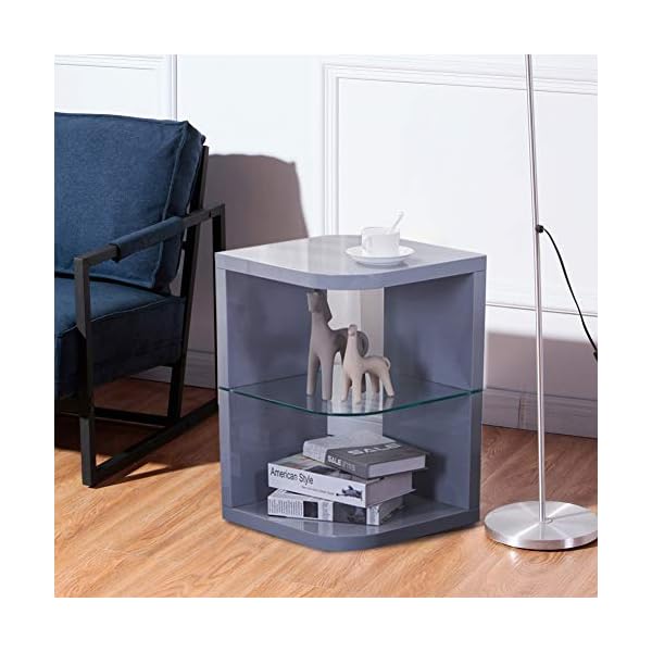 GOLDFAN High Gloss Side End Table Modern Coffee Table with Glass Storage Shelves Bedside Tables for Living Room Lounge