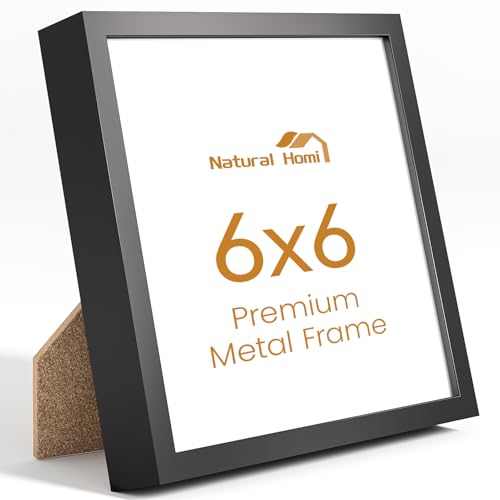 Image of 6x6 Aluminum Metal Picture Frame,Tempered Glass Black Photo Frame 6x6 for Family Photo,Posters,Art,Document to Wall Mount Horizontally or Vertically