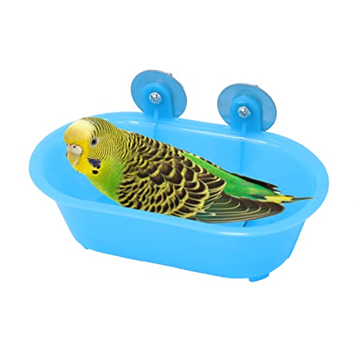 Wontee Bird Bath with Mirror Toy Fixable Parrot Bathroom Tub for Small Brids Parrot Canary Budgies Parakeets