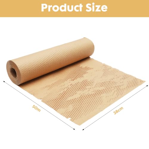 RANJIMA Wabenpapier Rolle, 38cm x 50m Verpackungsmaterial, Wabenpapier Verpackungspapier, Seidenpapier Papierrolle für Versand und Umzüge Zerbrechliche, Gegenstände Luftpolsterfolie Alternative
