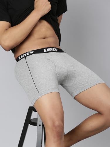 Image of Levi's 007A Classic Boxer Briefs for Men | 100% Pure Cotton | Solid Men's Underwear | Breathable | Anti-Roll Waistband | Extra Supportive Gusset | Functional Fly | Long Length Fit | Pack of 2