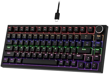 Newmen GM326 Mechanical Keyboard,Wired Gaming Keyboard,75% Percent TKL Hot Swappable Compact LED Backlit USB C Mechanical Gaming Keyboards with Knob for PC Windows Mac,QWERTY Layout,Black,Red Switches - View 3
