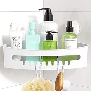 LUXEAR Corner Shower Caddy Suction Cup No-Drilling Removable Shower Caddy Basket Powerful Suction Bathroom Shower Shelf Waterproof & Rustproof Organizer for Bathroom Storage – White