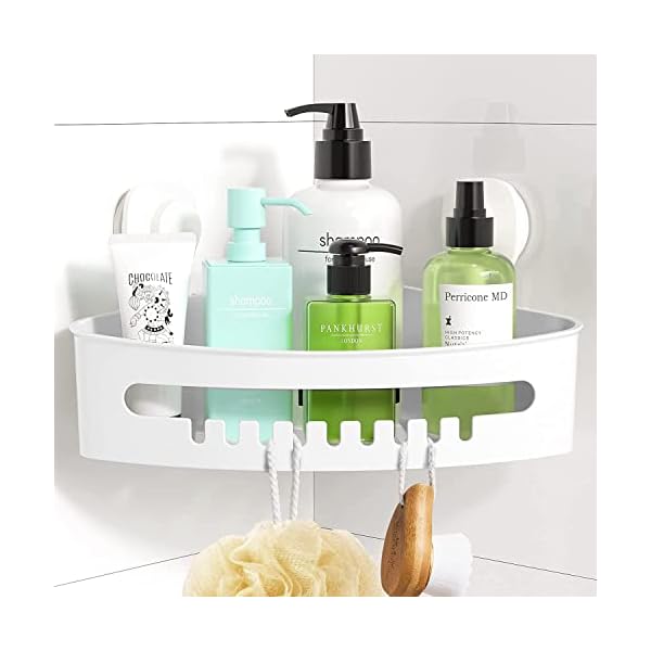 LUXEAR Corner Shower Caddy Suction Cup No-Drilling Removable Shower Caddy Basket Powerful Suction Bathroom Shower Shelf Waterproof & Rustproof Organizer for Bathroom Storage – White