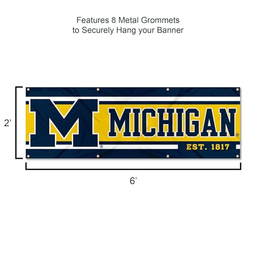 Pancarta de Michigan Wolverines de 2 x 6 pies con acabado textil resistente 3