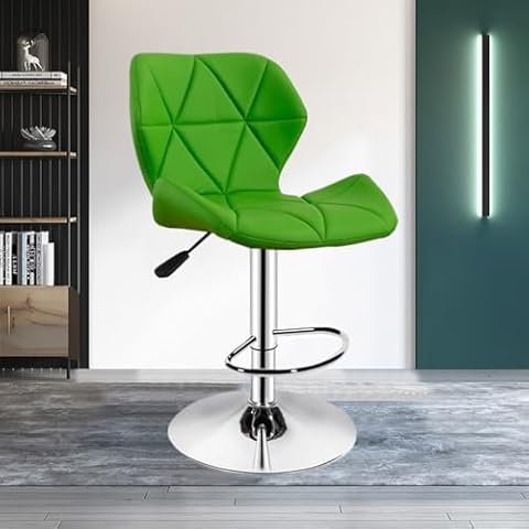 ALEEIK Modern PU Leather Bar Stool, Adjustable Counter Height Barstool with Back & Footrest Upholstered Armless Swivel Bar Chair for Kitchen, Dining Room, Green Cover
