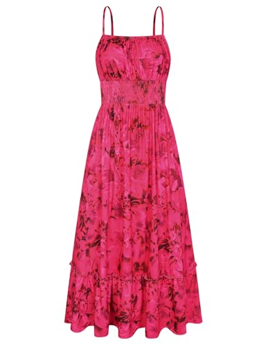 Image of GRACE KARIN Summer Dresses for Women 2026 Vacation,Smocked Floral Maxi Dress,Boho Beach Sundress with Pocket Fashion Clothing