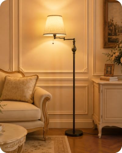61" Vintage Floor Lamp with 350°Adjustable Swing Arm, Pull Chain,Dark Brown