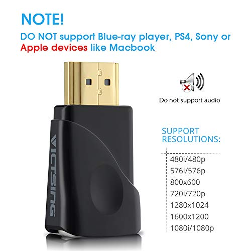 VicTsing HDMI to VGA Adapter Converter Gold-Plated for PC, Laptop, DVD, Desktop and Other HDMI Input Devices - Black