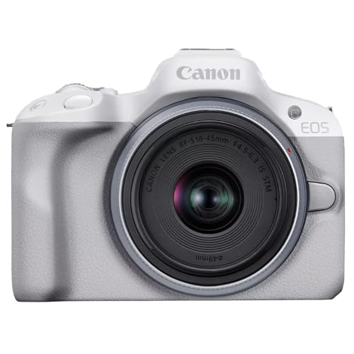 Image of Canon EOS R50 Mirrorless Camera (White) with RF-S 18-45mm F4.5-6.3 is STM Lens 5812C012 Bundle with Deco Gear Photography Bag + 2 Battery +Tripod + Filters + Wide Angle & Telephoto Lenses & More