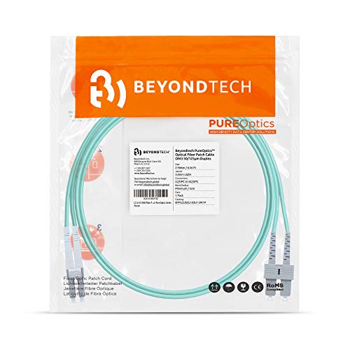 Image of BEYONDTECH 2m (6.56ft) LC to SC Fiber Patch Cable - UPC Multimode Duplex Fiber Optic Cable - 50 /125m core, Compatible with OM3 - 10G LSZH PUREOptics Series