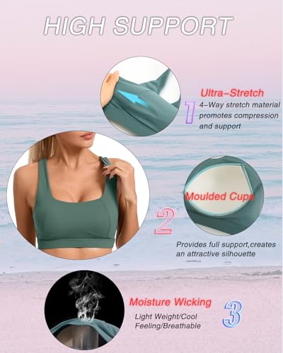 Image of RUNNING GIRL Sports Bras for Women High Support,Moulded Cup Racerback High Impact Workout Crop Tops for Women Large Bust(WX2997 Ash Green S)