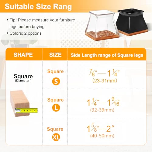Image of CHUNZEXI 36 Pack Square Chair Leg Floor Protectors for Hardwood Floors, Silicone Felt Covers Pads Caps, Protect Wood Furniture Feet Floors Noise Reduce and Scratch (Square Small)