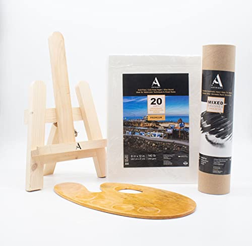 ArtRight Professional Artist Painting Kit – Painting Combo Set with 10pcs Mix Paintbrush, 1ft Easel, A3 & A4 Handmade Watercolor Papers, 8×10 Pre-Stretched Canvas and Wooden Palette ArtRight Professional Artist Painting Kit – Painting Combo Set with 10pcs Mix Paintbrush, 1ft Easel, A3 & A4 Handmade Watercolor Papers, 8×10 Pre-Stretched Canvas and Wooden Palette