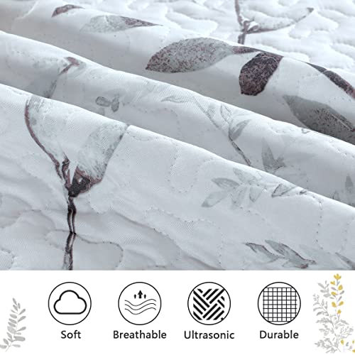 3 Pcs Twin Size Flower Bedding Quilt Set Lightweight Summer Bedspread Floral Daybed Cover Yellow White Plant Vintage Garden Coverlet Blanket,68X86 With 2 Standard Pillow Shams #TOP6