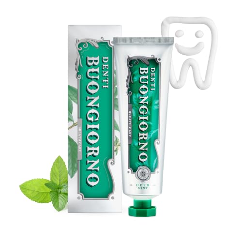 DENTI BUONGIORNO Original Toothpaste (Herbal Mint) Bad Breath Eliminator for Halitosis & Morning Breath Propolis Natural Whitening(Baking Soda) Xylitol SLS & Paraben Free (3.52fl oz / 100g)