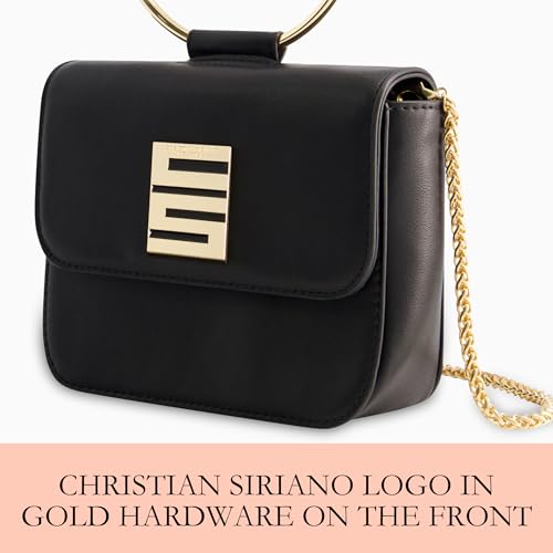 Image of Christian Siriano New York Women's Crossbody Bag Purse, Mini Flap Shoulder Handbag with Ring Handle and Chain Strap