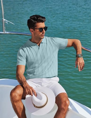 Image of COOFANDY Mens Polo Shirts Short Sleeve V Neck Knit Shirts for Men Casual Old Money Clothes Mens Golf Shirt