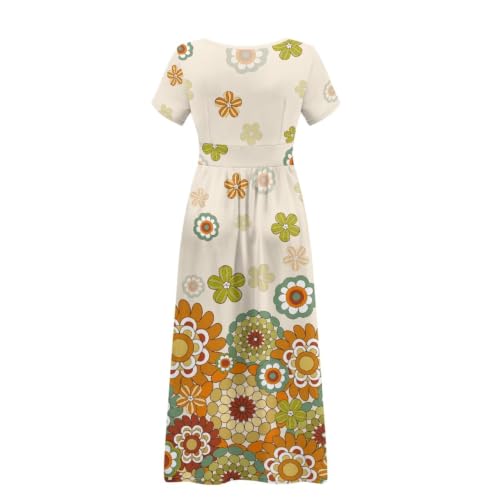 Image of Women's Fall Summer Short Sleeve Ankle Length V-Neck Party Dress with Pockets Size S-3XL