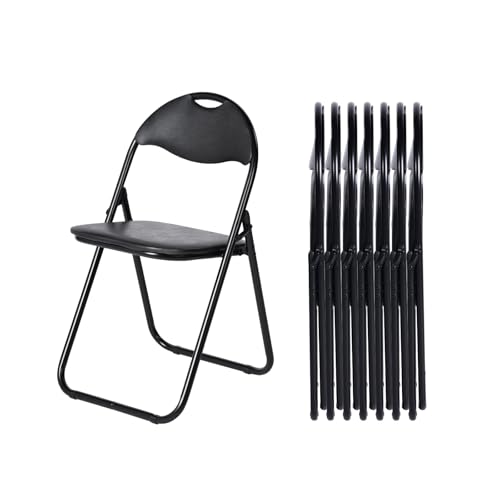 EGGREE Lot de 8 Chaises Pliantes Siège en PVC Souple Noir avec Cadre Métallique et Design de Poignée, Chaises de Camping Portables avec Capacité de Charge...