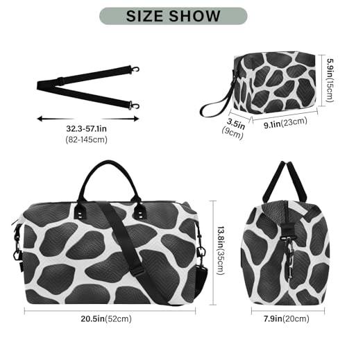 Cow Print Travel Duffel Bag Large Capacity Weekender Bag with Toiletry Bag Detachable Shoulder Strap Travel Tote Bag for Women3